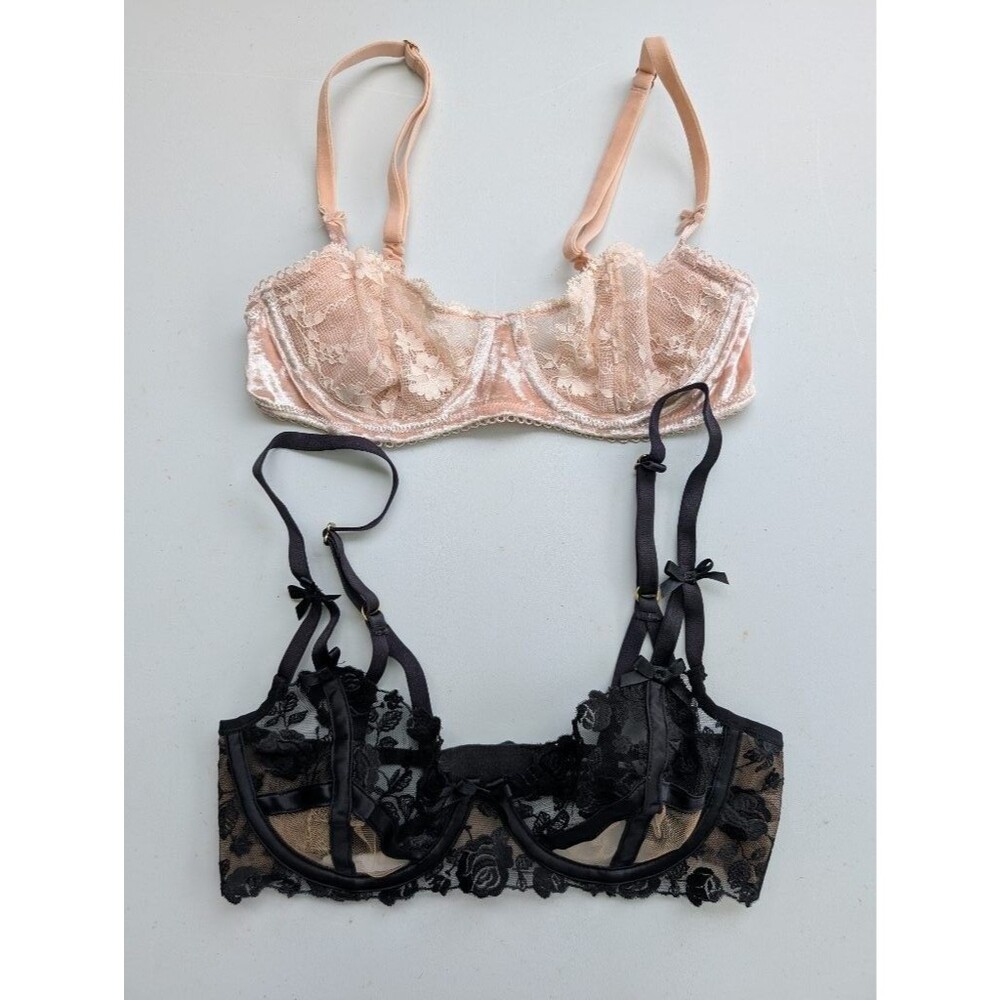 Victoria's Secret & For Love & Lemons Lace Bra Lot 32B/XXS 38D/90 Blush Pink